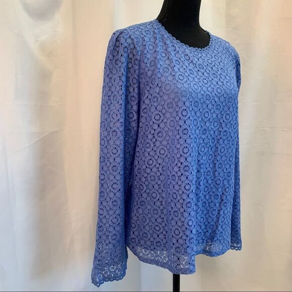 BANANA Republic blue lace top long sleeve Sz M - Picture 3 of 11